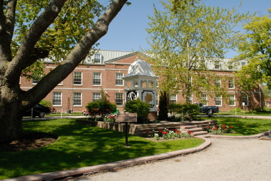 A view of the CFC campus - the Memorial Clock Tower to the east of Curtis Hall.